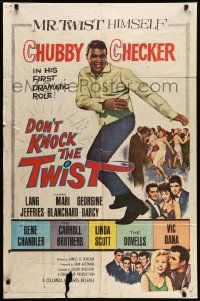 6y195 DON'T KNOCK THE TWIST 1sh '62 full-length image of dancing Chubby Checker, rock & roll!
