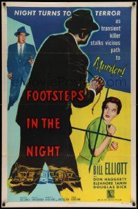 6y251 FOOTSTEPS IN THE NIGHT 1sh '57 the curious case of the careless strangler!
