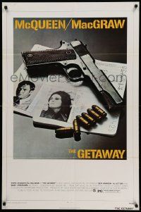 6y272 GETAWAY 1sh '72 Steve McQueen, Ali McGraw, Sam Peckinpah, cool gun & passports image!