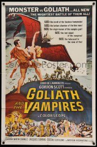 6y287 GOLIATH & THE VAMPIRES 1sh '64 Maciste Contro il Vampiro, cool fantasy art by Reynold Brown!