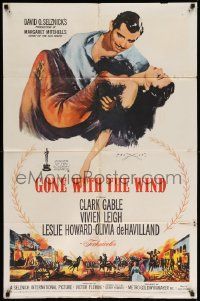6y288 GONE WITH THE WIND 1sh R61 romantic close up of Clark Gable & Vivien Leigh!