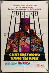 6y302 HANG 'EM HIGH 1sh '68 Clint Eastwood, they hung the wrong man, great art by Sandy Kossin!