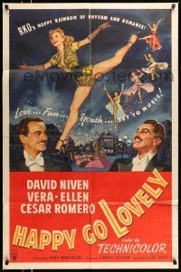 6y303 HAPPY GO LOVELY 1sh '51 art of David Niven, Vera-Ellen & Cesar Romero, rhythm & romance!
