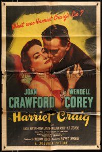 6y308 HARRIET CRAIG 1sh '50 wonderful romantic art of Joan Crawford & Wendell Corey!