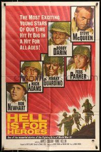 6y314 HELL IS FOR HEROES 1sh '62 Steve McQueen, Bob Newhart, Fess Parker, Bobby Darin, WWII!