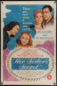 6y321 HER SISTER'S SECRET 1sh '46 Edgar Ulmer, sisters Nancy Coleman & Margaret Lindsay!