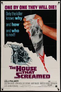 6y351 HOUSE THAT SCREAMED 1sh '71 La Residencia, horror art of hand holding bloody mirror shard!
