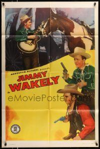 6y388 JIMMY WAKELY 1sh '40s great western cowboy images of the star, with gun, horse & guitar!