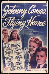 6y391 JOHNNY COMES FLYING HOME 1sh '46 Richard Crane, Faye Marlowe, Martha Stewart!