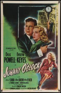 6y393 JOHNNY O'CLOCK style B 1sh '46 Dick Powell was too smart to tangle with sexy Evelyn Keyes!