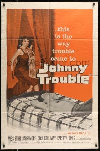 6y394 JOHNNY TROUBLE 1sh '57 wherever there was girl trouble, there was Carolyn Jones!