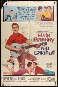 6y408 KID GALAHAD 1sh '62 art of Elvis Presley singing with guitar, boxing, and romancing!