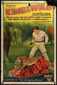 6y417 KING OF THE WILD chapter 6 1sh '31 art of leopard attacking man on ground, Creeping Doom!