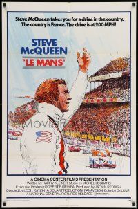 6y434 LE MANS 1sh '71 Tom Jung artwork of race car driver Steve McQueen waving at fans!