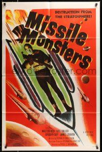 6y498 MISSILE MONSTERS 1sh '58 aliens bring destruction from the stratosphere, wacky sci-fi art!