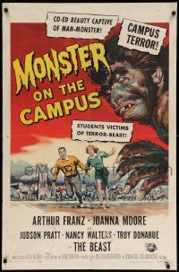 6y505 MONSTER ON THE CAMPUS 1sh '58 Reynold Brown art of test tube terror amok on the college!
