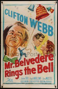 6y510 MR. BELVEDERE RINGS THE BELL 1sh '51 artwork of Clifton Webb winking at lovers!