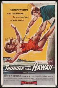 6y525 NAKED PARADISE 1sh R60 art of sexy Beverly Garland caught by hook, Thunder Over Hawaii!