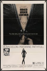 6y526 NAKED UNDER LEATHER 1sh '70 Alain Delon, super c/u of sexy Marianne Faithfull unzipping!