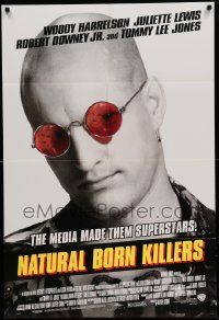 6y529 NATURAL BORN KILLERS style B 1sh '94 cult classic, Harrelson, cool white tagline design!