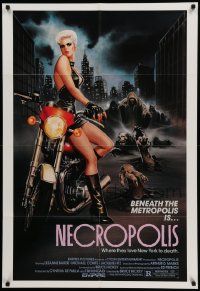 6y532 NECROPOLIS 1sh '86 art of sexy LeeAnne Baker on motorcycle w/zombies!