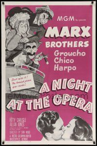 6y539 NIGHT AT THE OPERA 1sh R62 Hirschfeld art of Groucho Marx, Chico Marx, Harpo Marx!