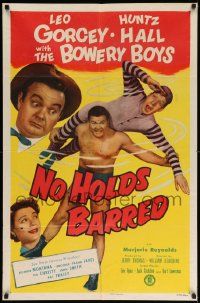 6y547 NO HOLDS BARRED 1sh '52 Leo Gorcey, Huntz Hall & the Bowery Boys with real wrestlers!