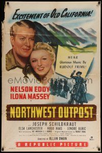 6y552 NORTHWEST OUTPOST 1sh '47 Nelson Eddy & Ilona Massey in a musical western in Old California!