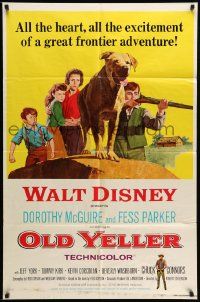 6y562 OLD YELLER 1sh R65 Dorothy McGuire, Fess Parker, art of Disney's most classic canine!