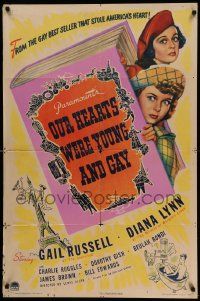 6y572 OUR HEARTS WERE YOUNG & GAY style A 1sh '44 Gail Russell, Diana Lynn, art of Eiffel Tower!