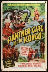 6y578 PANTHER GIRL OF THE KONGO 1sh '55 Phyllis Coates, wild art of man-made monsters!