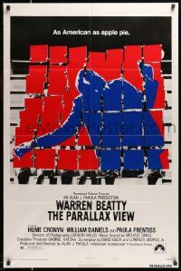 6y579 PARALLAX VIEW style B 1sh '74 Warren Beatty gets mixed up in a political murder conspiracy!