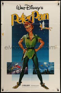 6y585 PETER PAN 1sh R82 Walt Disney animated cartoon fantasy classic, great full-length art!
