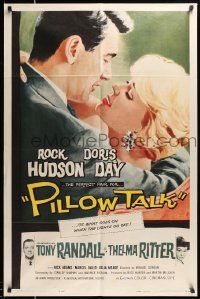 6y589 PILLOW TALK 1sh '59 art of bachelor Rock Hudson who loves pretty career girl Doris Day!