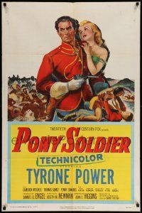 6y595 PONY SOLDIER 1sh '52 art of Royal Canadian Mountie Tyrone Power & Penny Edwards, rare!