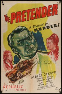 6y602 PRETENDER 1sh '47 Albert Dekker, cool film noir art, a blueprint for MURDER!