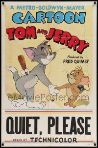 6y902 TOM & JERRY 1sh '53 great cartoon art pretending to be friends, Quiet Please!