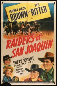 6y621 RAIDERS OF SAN JOAQUIN 1sh '43 Johnny Mack Brown, Tex Ritter, Fuzzy Knight