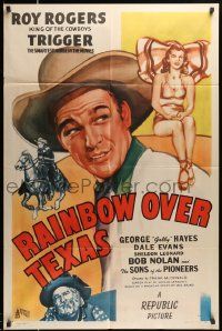 6y624 RAINBOW OVER TEXAS 1sh '46 art of Roy Rogers, sexy Dale Evans, Trigger & Gabby Hayes!