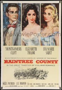 6y625 RAINTREE COUNTY 1sh '57 art of Montgomery Clift, Elizabeth Taylor & Eva Marie Saint!