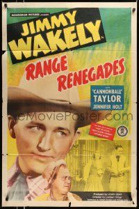 6y626 RANGE RENEGADES 1sh '48 singing cowboy Jimmy Wakely, Dub Cannonball Taylor, western!