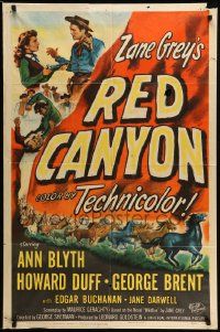 6y629 RED CANYON 1sh '49 Zane Grey, great art of Ann Blyth, Howard Duff & wild mustangs!