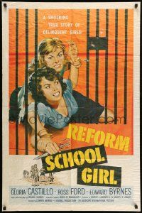 6y633 REFORM SCHOOL GIRL 1sh '57 classic AIP bad girl catfight behind bars artwork!