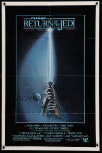 6y640 RETURN OF THE JEDI 1sh '83 George Lucas, art of hands holding lightsaber by Tim Reamer!