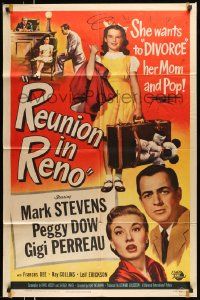 6y642 REUNION IN RENO 1sh '51 Mark Stevens, Peggy Dow, she wants to divorce her mom & pop!
