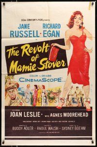 6y646 REVOLT OF MAMIE STOVER 1sh '56 artwork of super sexy Jane Russell in red dress!