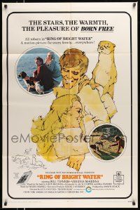 6y651 RING OF BRIGHT WATER 1sh '69 romantic art of Bill Travers & Virginia McKenna with otter!