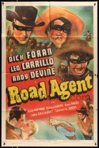 6y655 ROAD AGENT 1sh '41 masked cowboys Dick Foran, Leo Carrillo & Andy Devine!