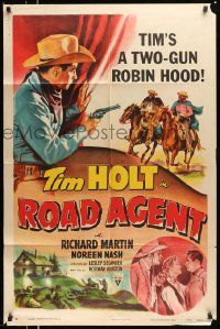 6y656 ROAD AGENT style A 1sh '52 Tim Holt, Richard Martin, Noreen Nash, cool western art!