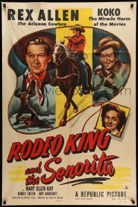 6y668 RODEO KING & THE SENORITA 1sh '51 Arizona Cowboy Rex Allen & Miracle Horse Koko!